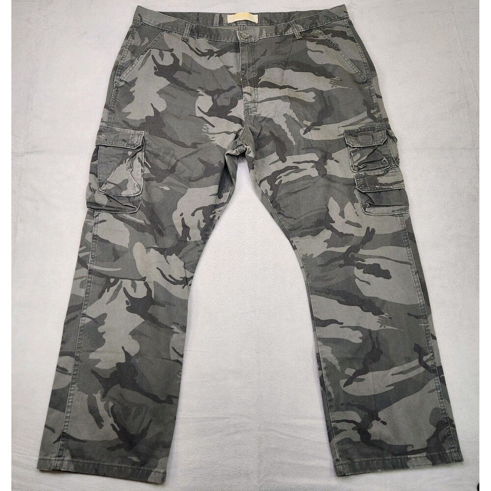 Wrangler Cargo Pants Men's 42x30 Gray Camo Twill Straight Utility Outdoor Work